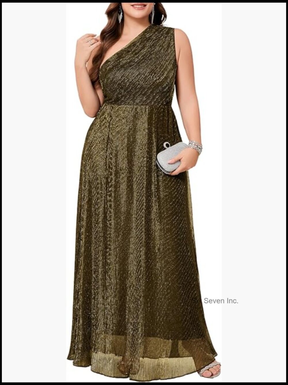 Plus Size One-Shoulder Maxi Dress Sparkly A-Line Prom Evening Gown Formal